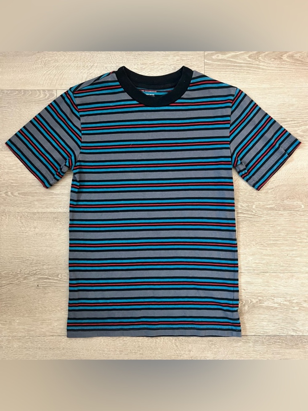 No Boundaries Striped Blue, Black & Red Short Sleeve Tee